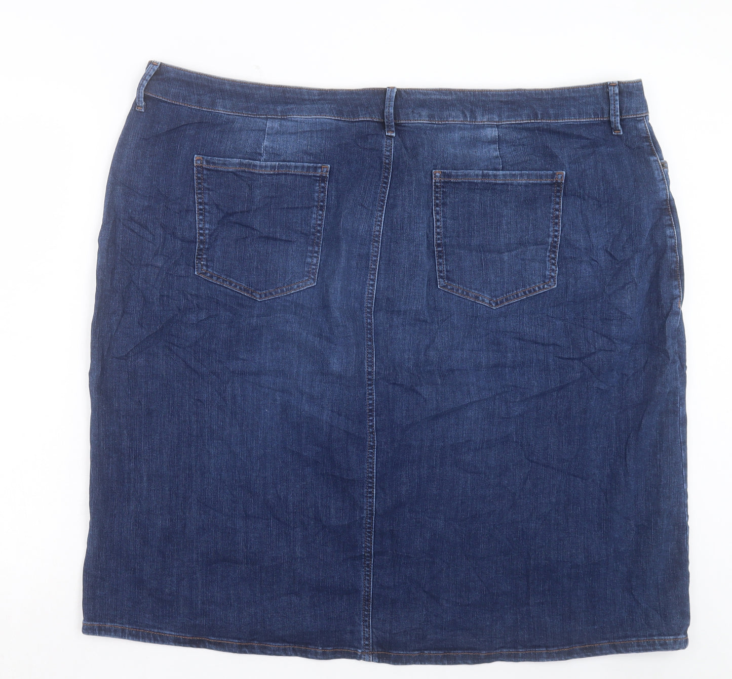 Marks and Spencer Womens Blue Cotton A-Line Skirt Size 26 Button