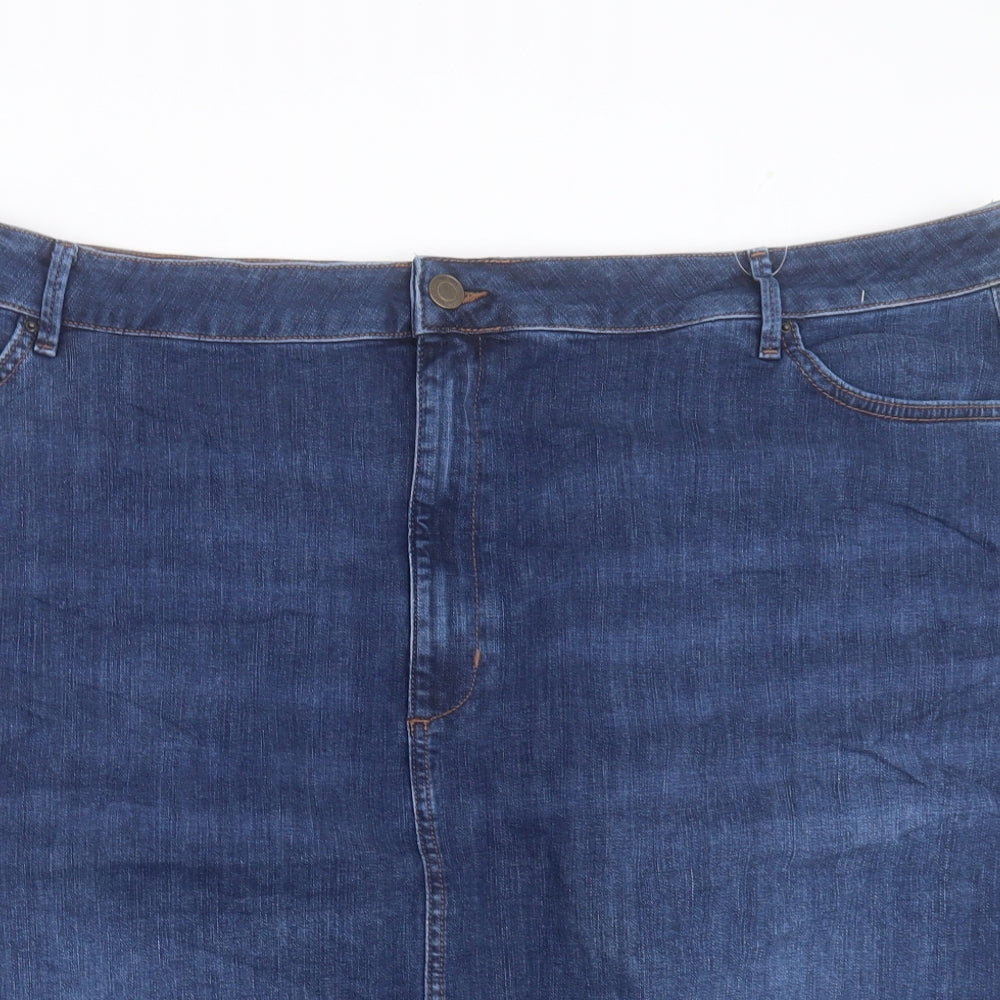 Marks and Spencer Womens Blue Cotton A-Line Skirt Size 26 Button