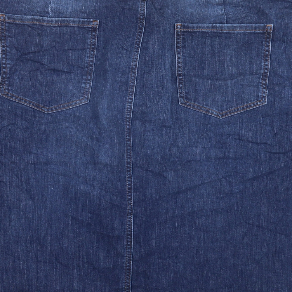 Marks and Spencer Womens Blue Cotton A-Line Skirt Size 26 Button