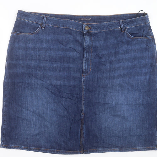 Marks and Spencer Womens Blue Cotton A-Line Skirt Size 30 Button