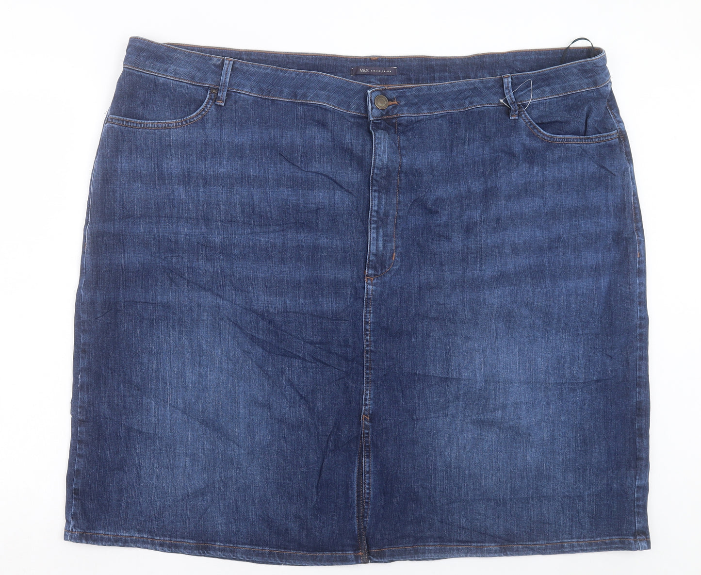 Marks and Spencer Womens Blue Cotton A-Line Skirt Size 30 Button