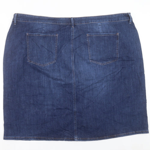 Marks and Spencer Womens Blue Cotton A-Line Skirt Size 30 Button