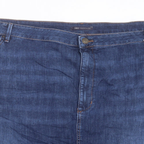 Marks and Spencer Womens Blue Cotton A-Line Skirt Size 30 Button