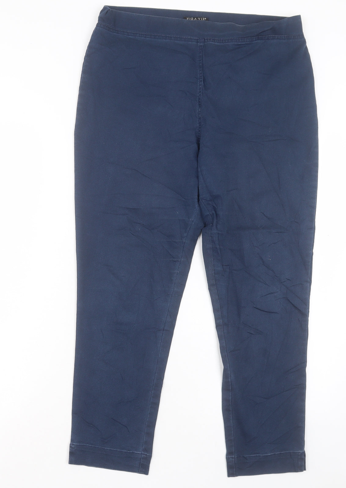 Viz A Viz Womens Blue Cotton Cropped Trousers Size 12 L25 in Regular