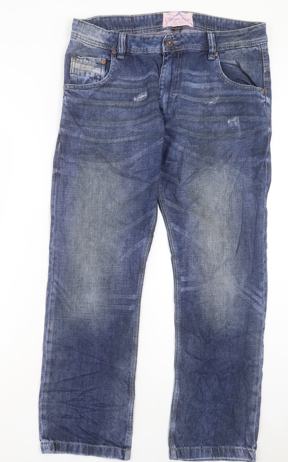 Officers Club Mens Blue Cotton Straight Jeans Size 34 in L29 in Regular Button - Short Leg