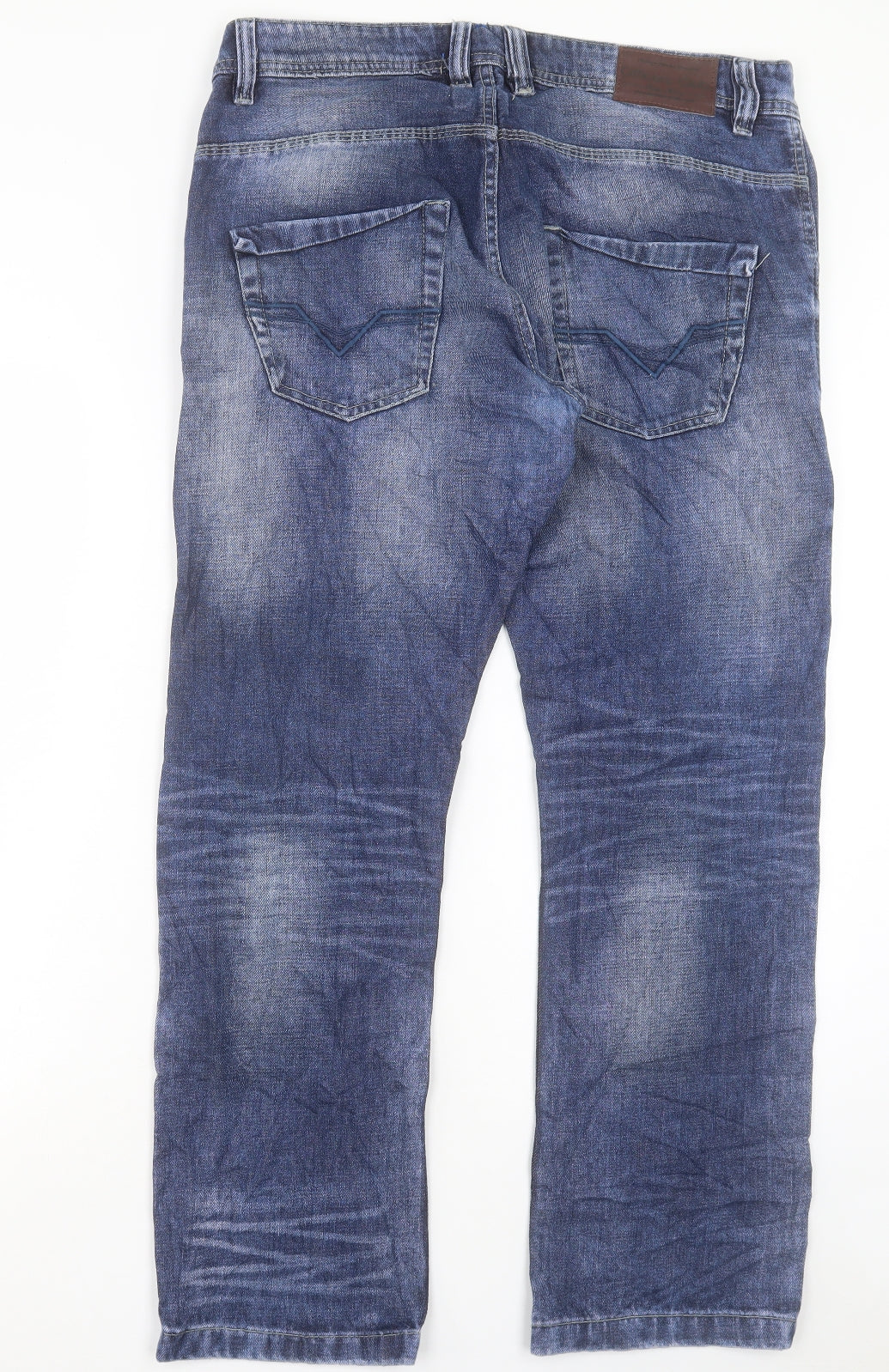 Officers Club Mens Blue Cotton Straight Jeans Size 34 in L29 in Regular Button - Short Leg