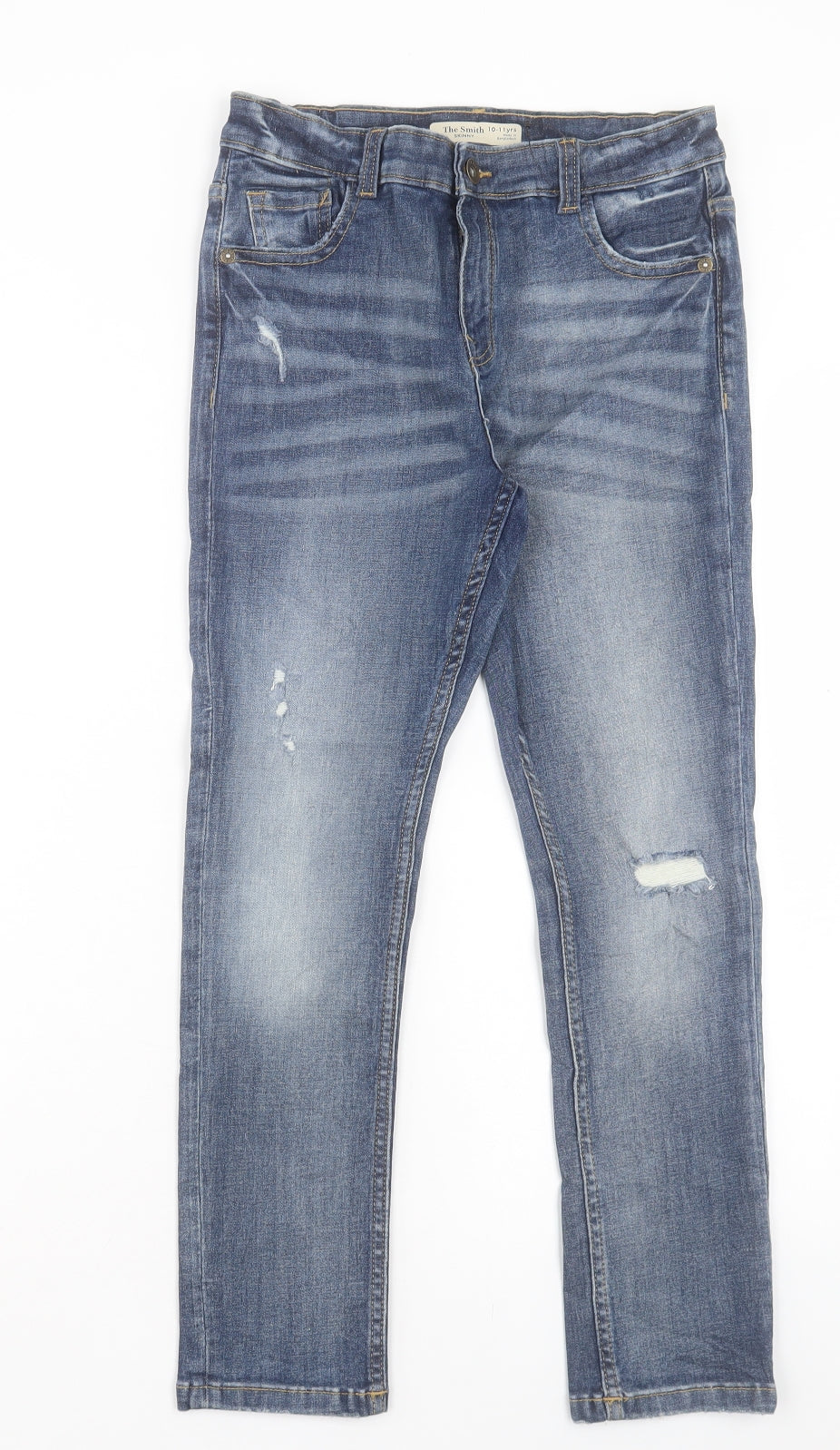 Marks and Spencer Boys Blue Cotton Skinny Jeans Size 10-11 Years Regular Button