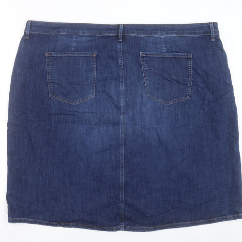 Marks and Spencer Womens Blue Cotton A-Line Skirt Size 30 Button