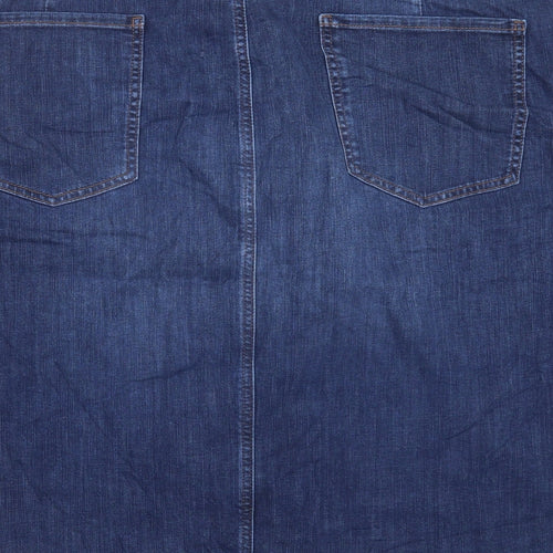 Marks and Spencer Womens Blue Cotton A-Line Skirt Size 30 Button