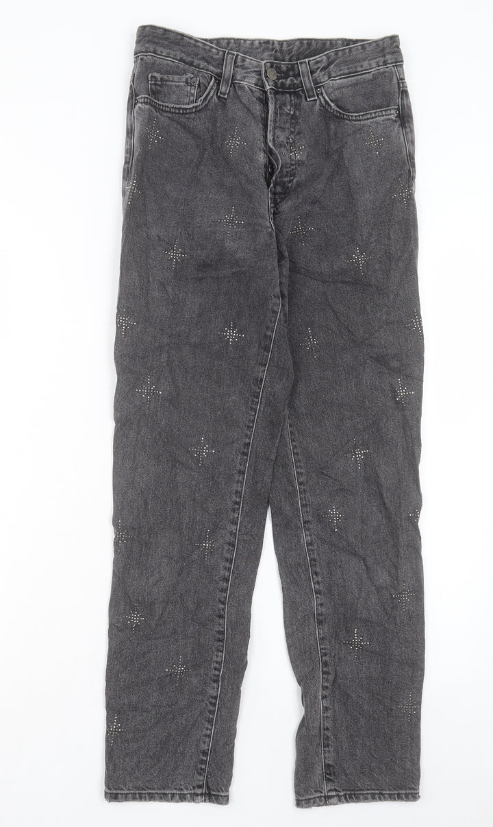 H&M Womens Grey Cotton Boyfriend Jeans Size 25 in L27 in Regular Button