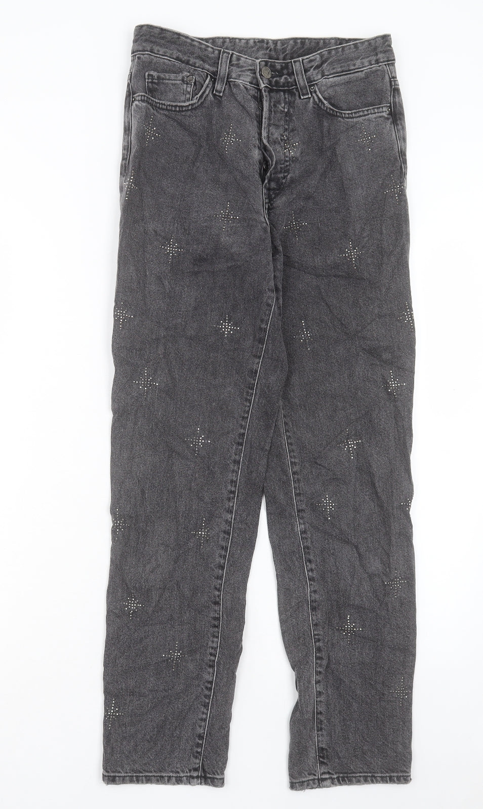 H&M Womens Grey Cotton Boyfriend Jeans Size 25 in L27 in Regular Button
