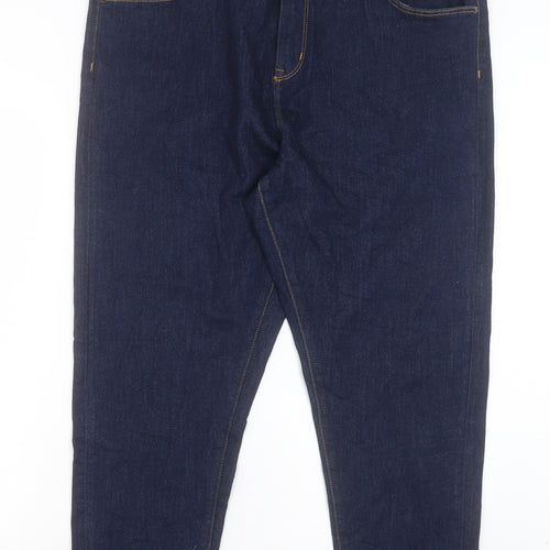 Marks and Spencer Womens Blue Cotton Straight Jeans Size 22 L26 in Regular Button