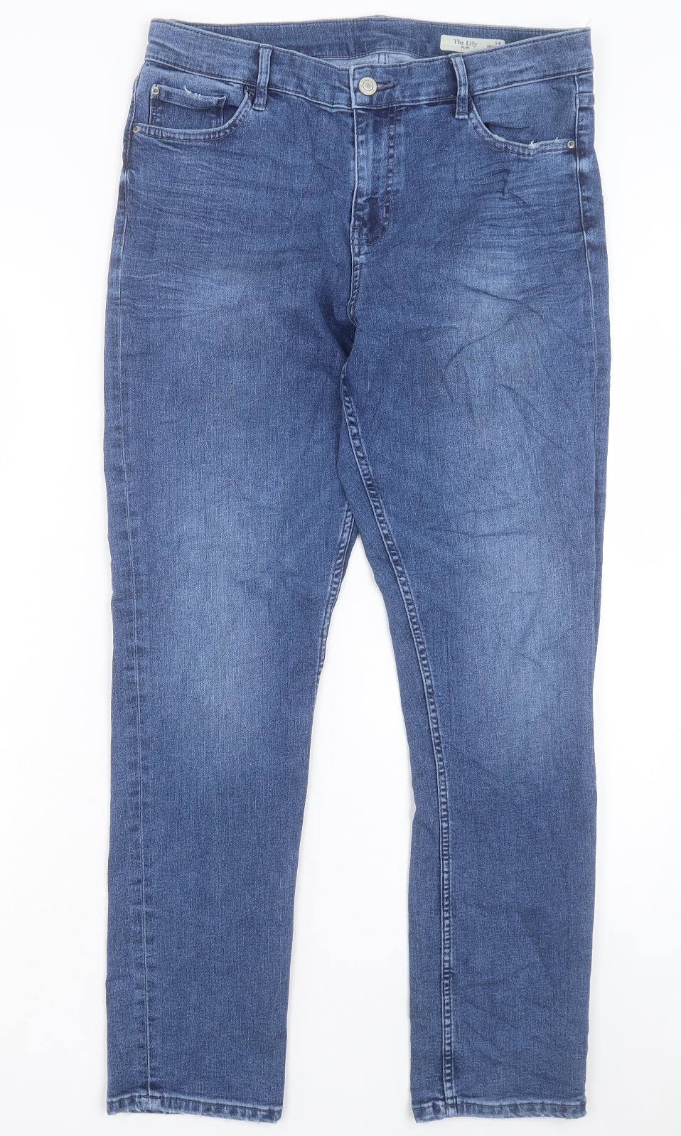 Marks and Spencer Womens Blue Cotton Straight Jeans Size 14 L28 in Slim Button