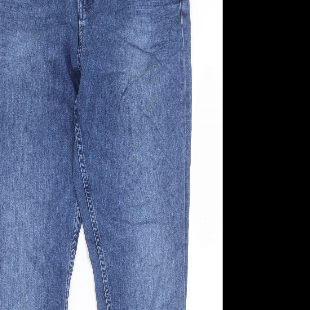 Marks and Spencer Womens Blue Cotton Straight Jeans Size 14 L28 in Slim Button