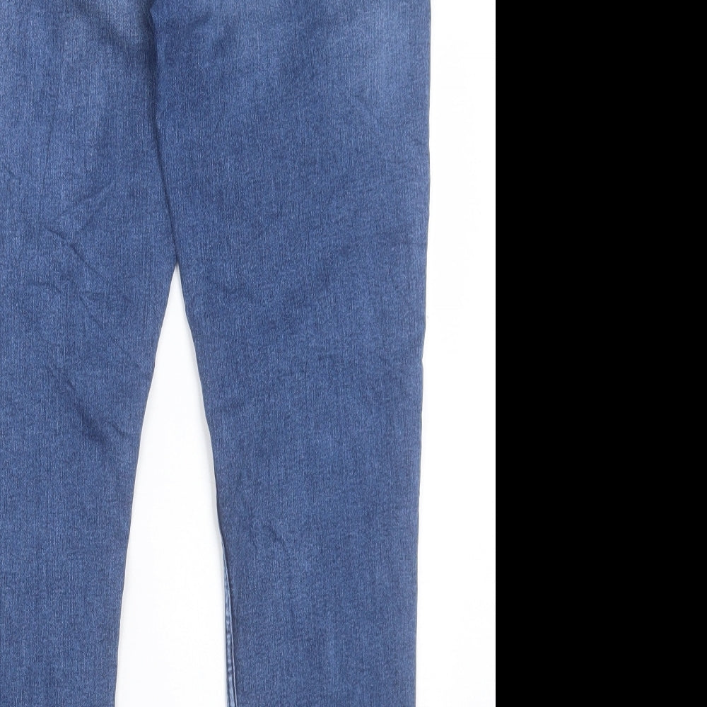 Marks and Spencer Womens Blue Cotton Straight Jeans Size 14 L28 in Slim Button