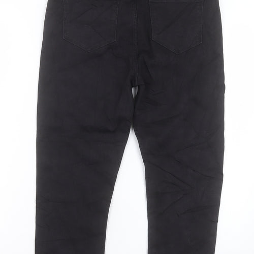 Marks and Spencer Womens Black Cotton Cropped Jeans Size 12 L22 in Regular Button