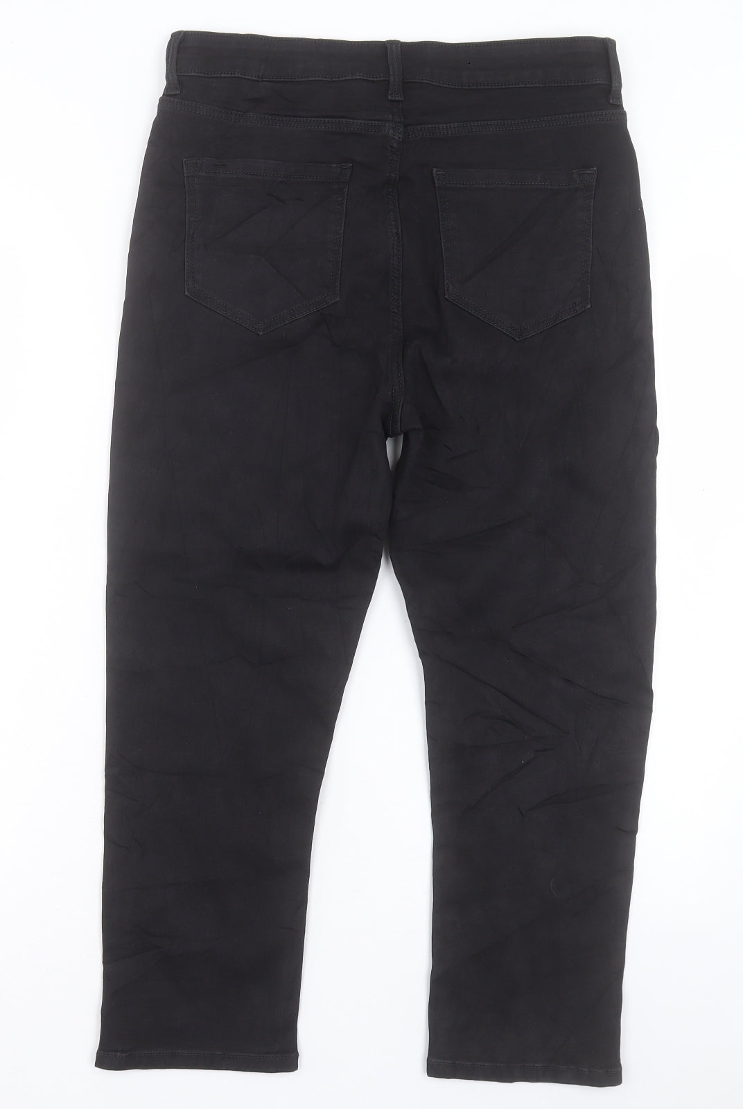 Marks and Spencer Womens Black Cotton Cropped Jeans Size 12 L22 in Regular Button