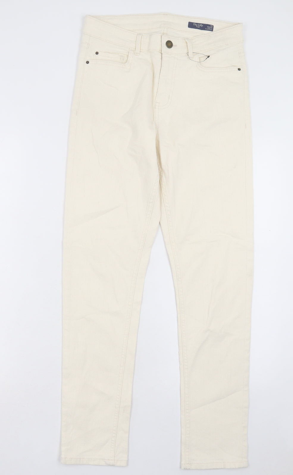 Marks and Spencer Womens Ivory Cotton Straight Jeans Size 10 L29 in Slim Button