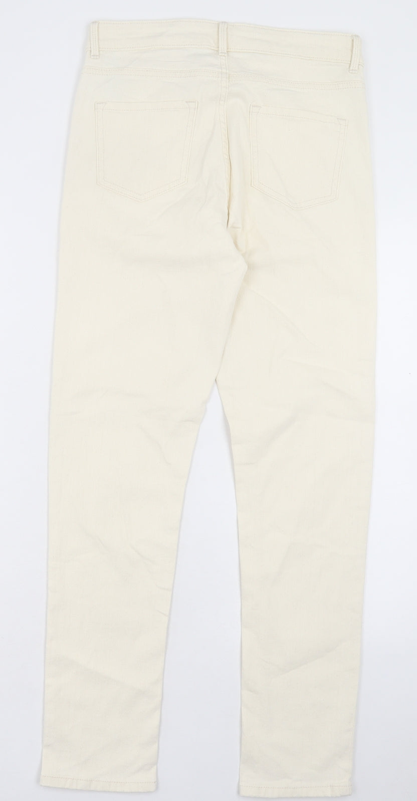 Marks and Spencer Womens Ivory Cotton Straight Jeans Size 10 L29 in Slim Button