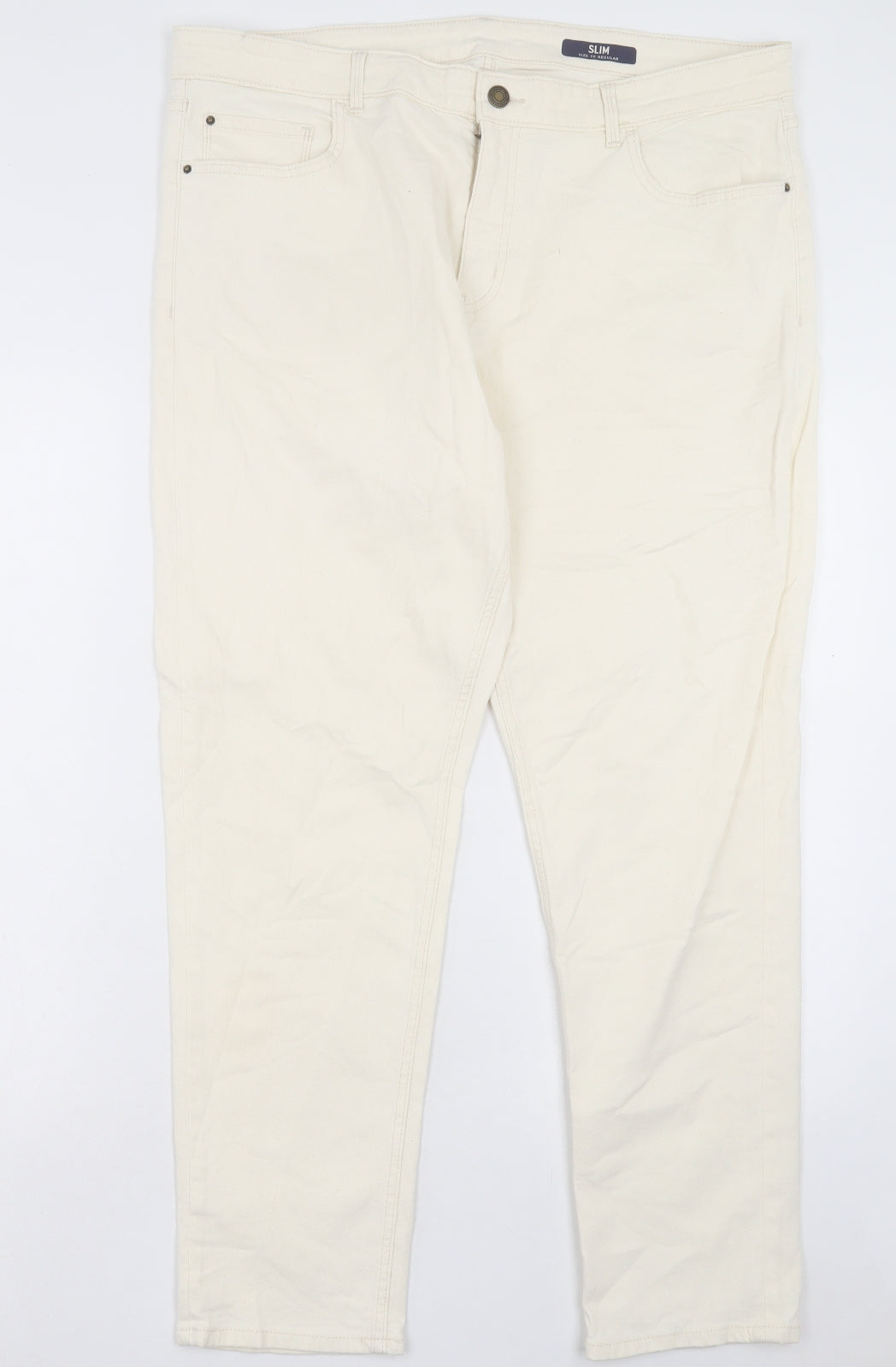 Marks and Spencer Womens Ivory Cotton Straight Jeans Size 20 L28 in Slim Button