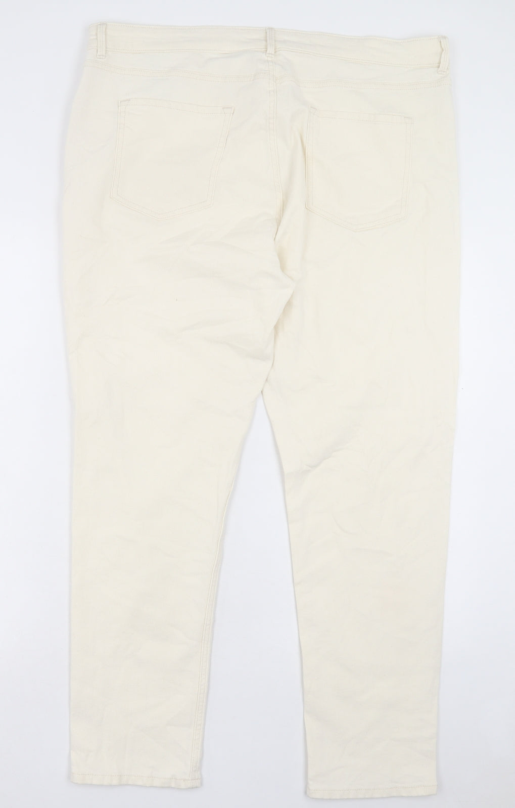 Marks and Spencer Womens Ivory Cotton Straight Jeans Size 20 L28 in Slim Button