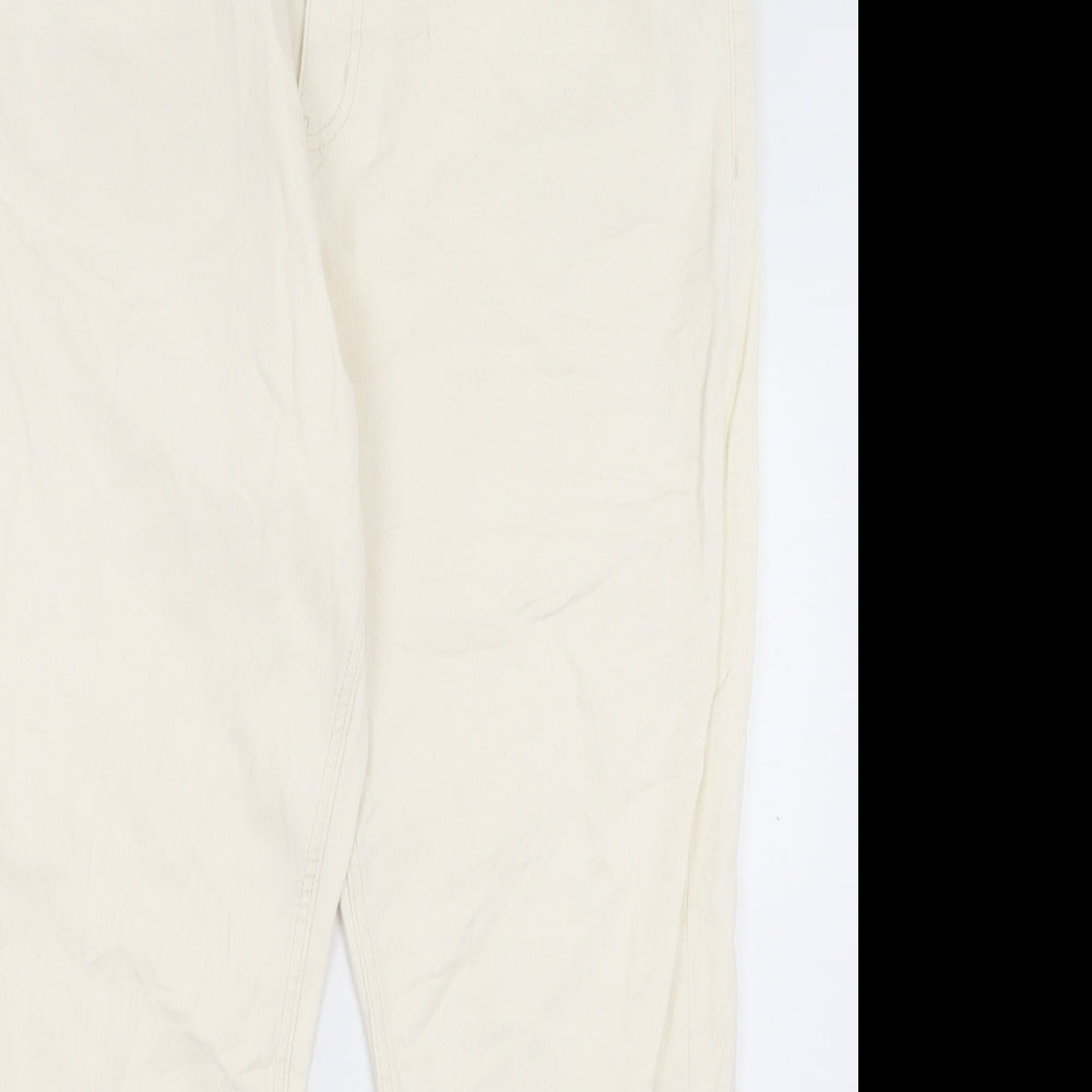 Marks and Spencer Womens Ivory Cotton Straight Jeans Size 20 L28 in Slim Button
