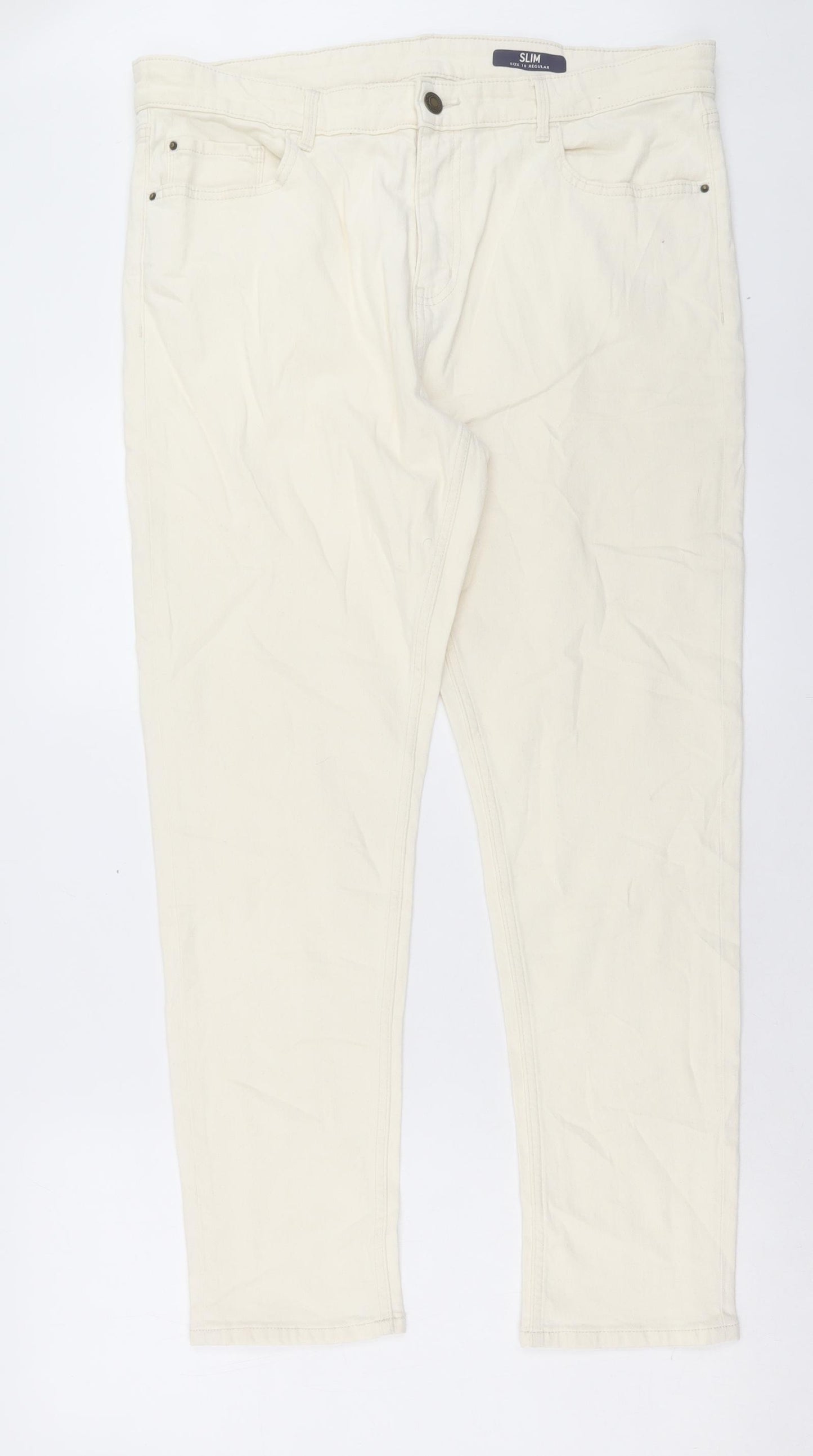 Marks and Spencer Womens Ivory Cotton Straight Jeans Size 18 L28 in Slim Button