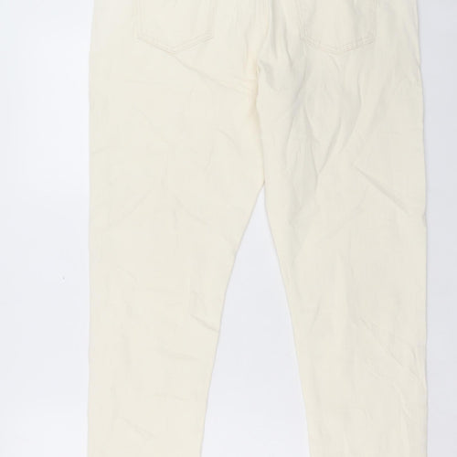 Marks and Spencer Womens Ivory Cotton Straight Jeans Size 18 L28 in Slim Button