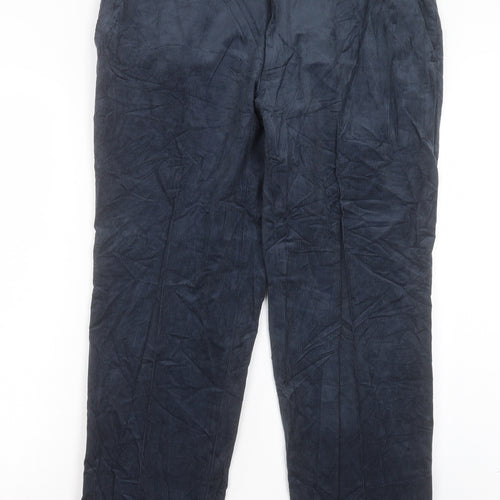 Marks and Spencer Mens Blue Cotton Trousers Size 38 in L29 in Regular Button