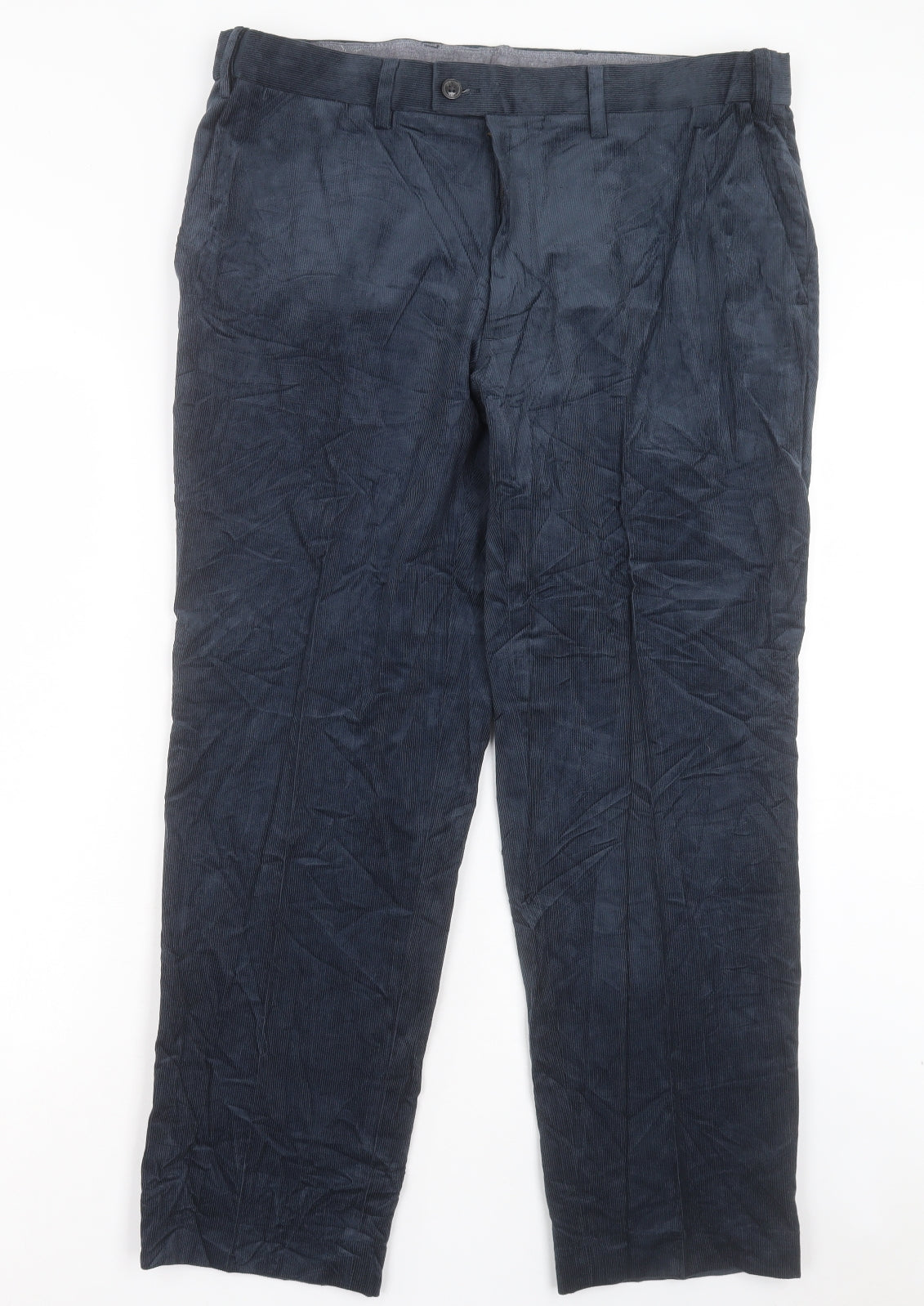 Marks and Spencer Mens Blue Cotton Trousers Size 38 in L29 in Regular Button