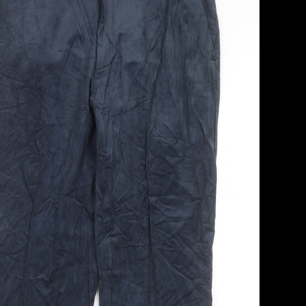 Marks and Spencer Mens Blue Cotton Trousers Size 38 in L29 in Regular Button