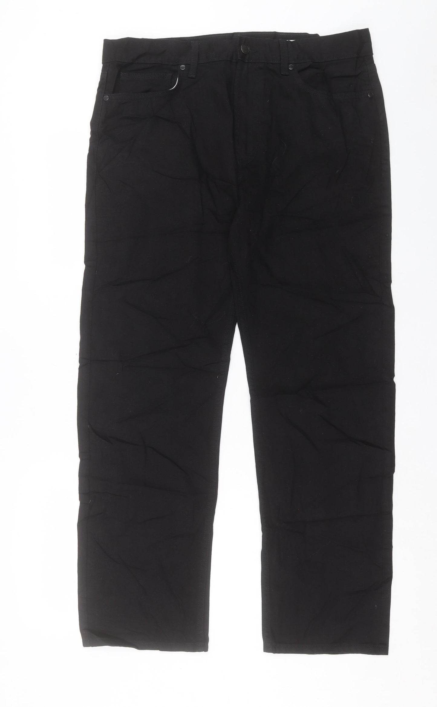 Marks and Spencer Mens Black Cotton Straight Jeans Size 36 in L31 in Regular Button