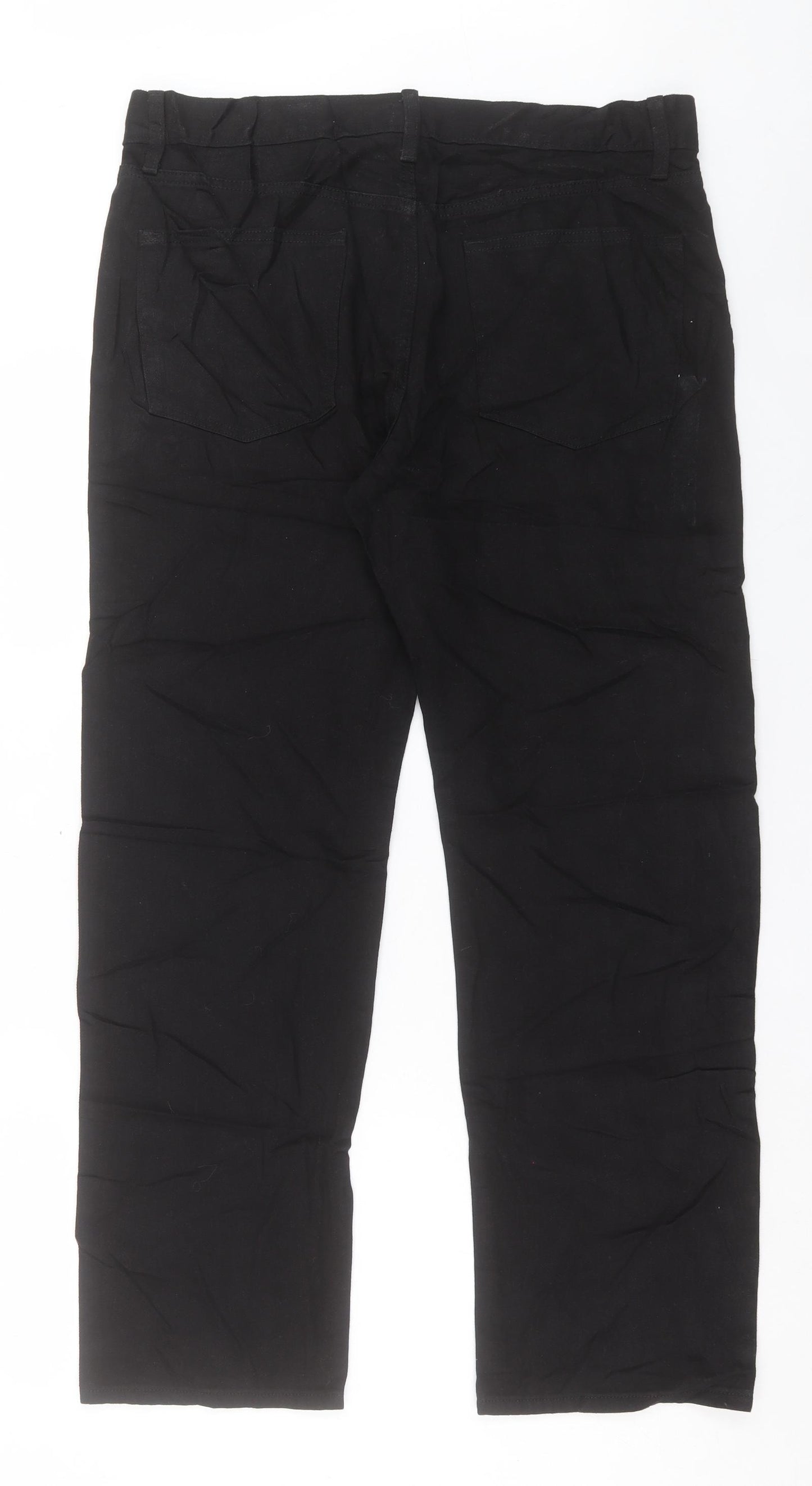 Marks and Spencer Mens Black Cotton Straight Jeans Size 36 in L31 in Regular Button