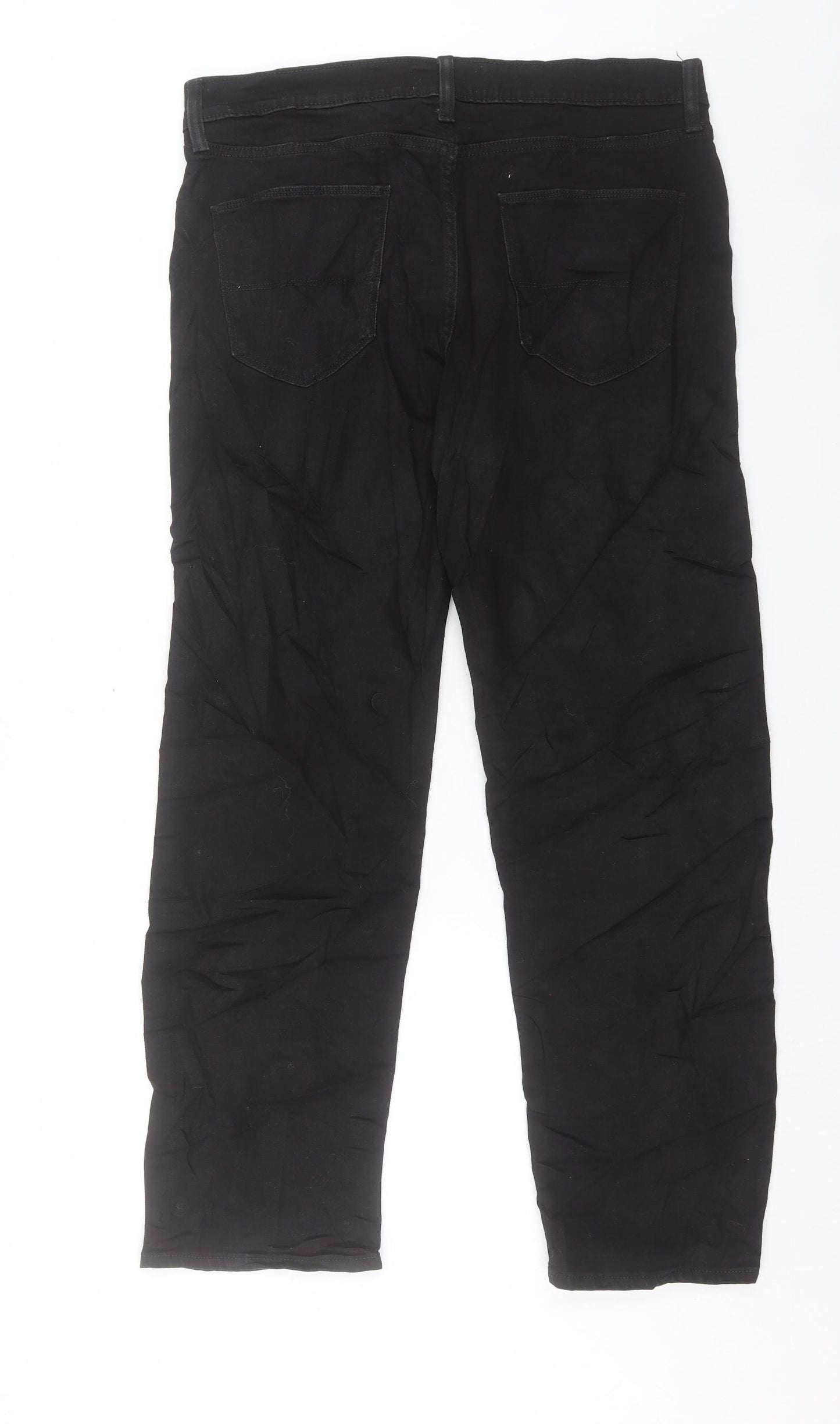 Marks and Spencer Mens Black Cotton Straight Jeans Size 34 in L31 in Regular Button