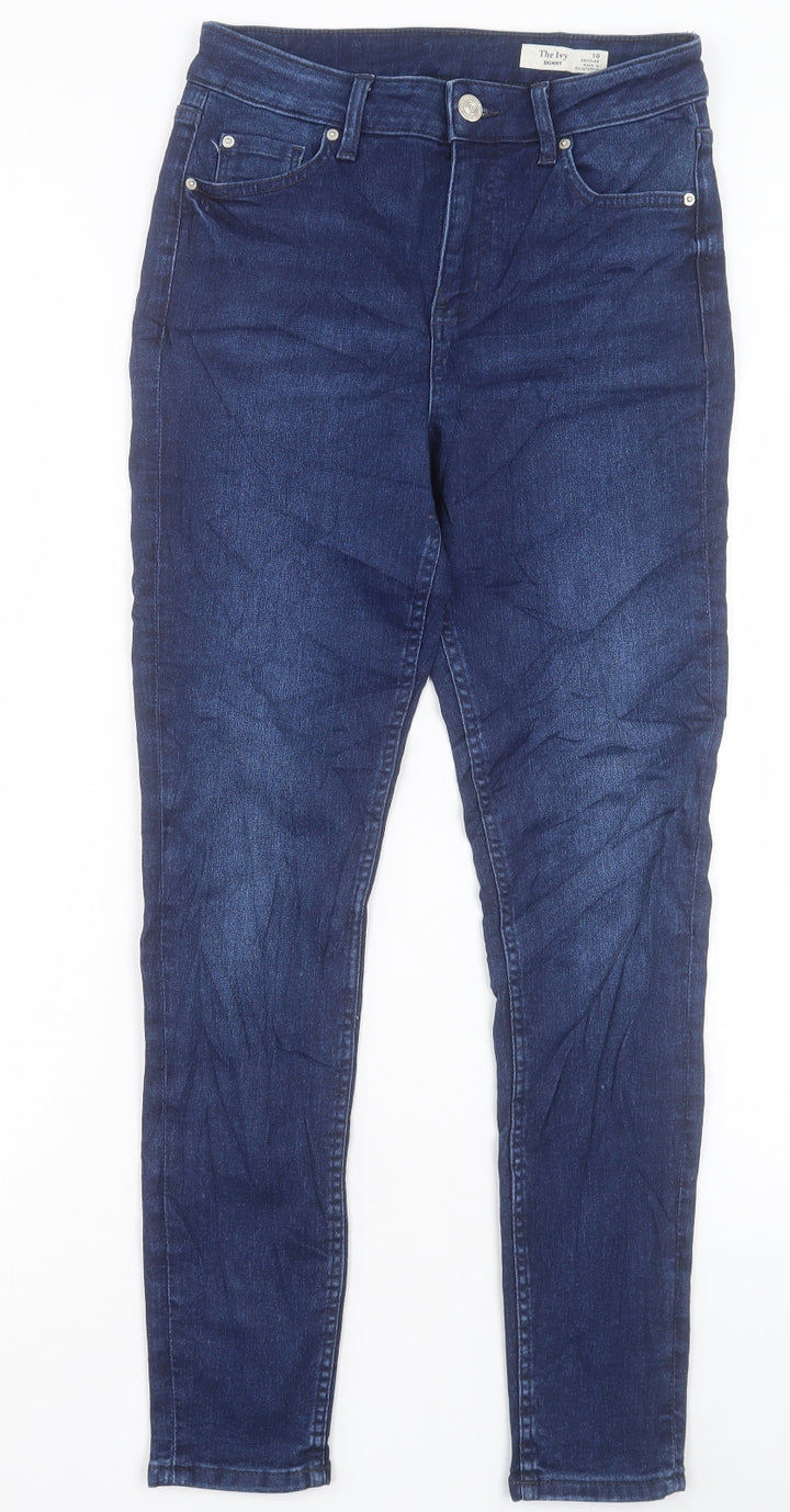 Marks and Spencer Womens Blue Cotton Skinny Jeans Size 10 L28 in Regular Button