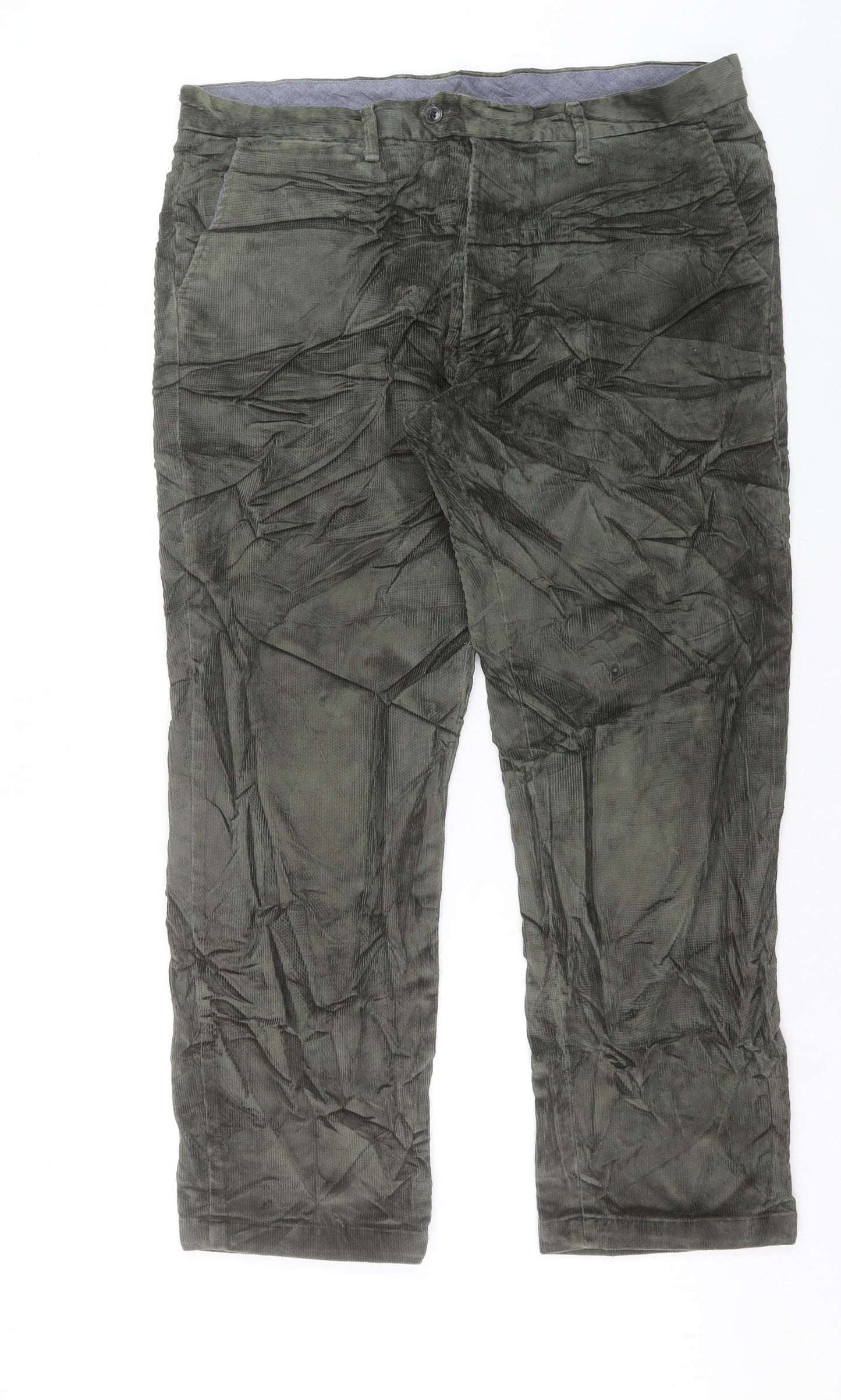 Marks and Spencer Mens Green Cotton Trousers Size 38 in L31 in Regular Button