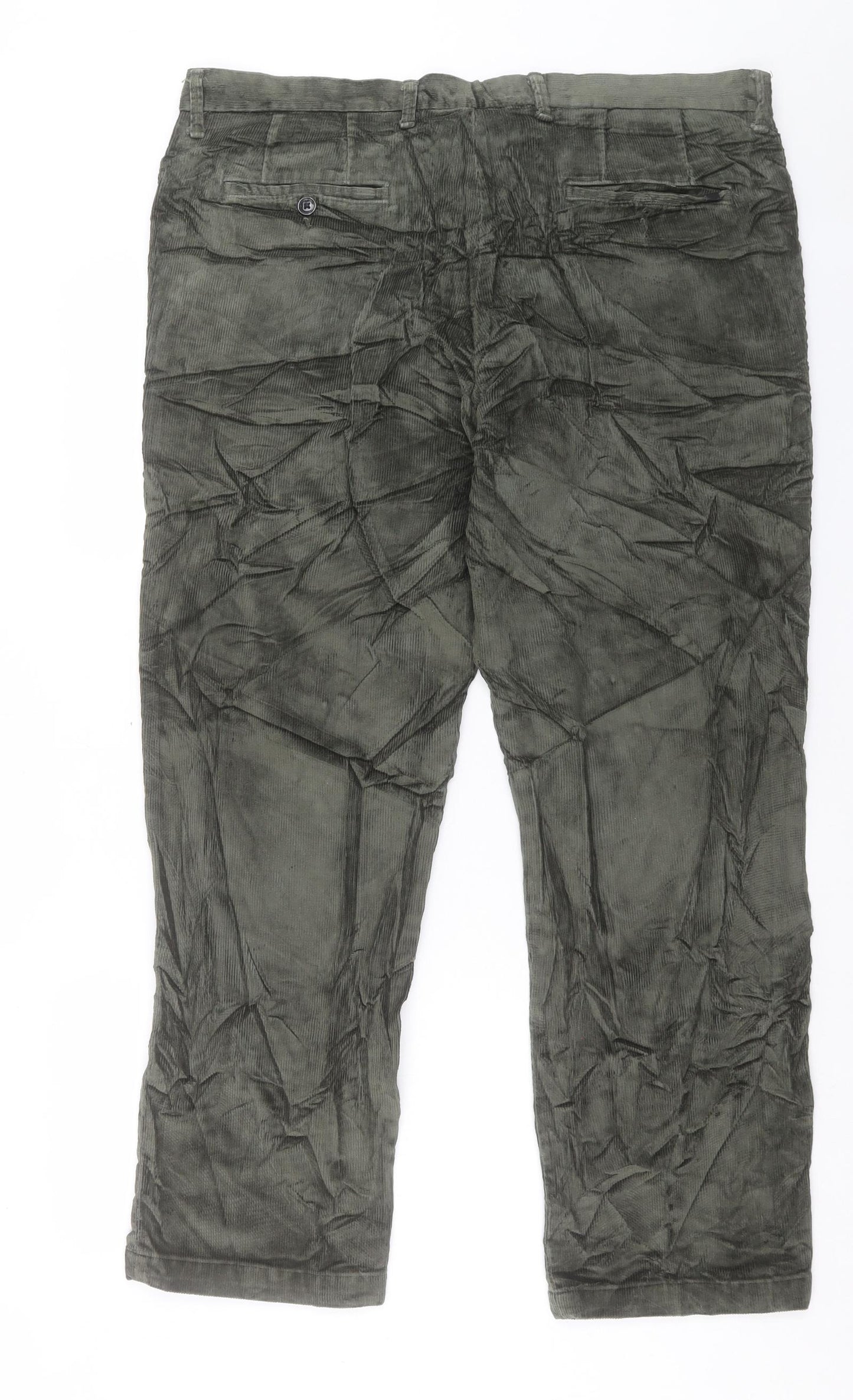 Marks and Spencer Mens Green Cotton Trousers Size 38 in L31 in Regular Button