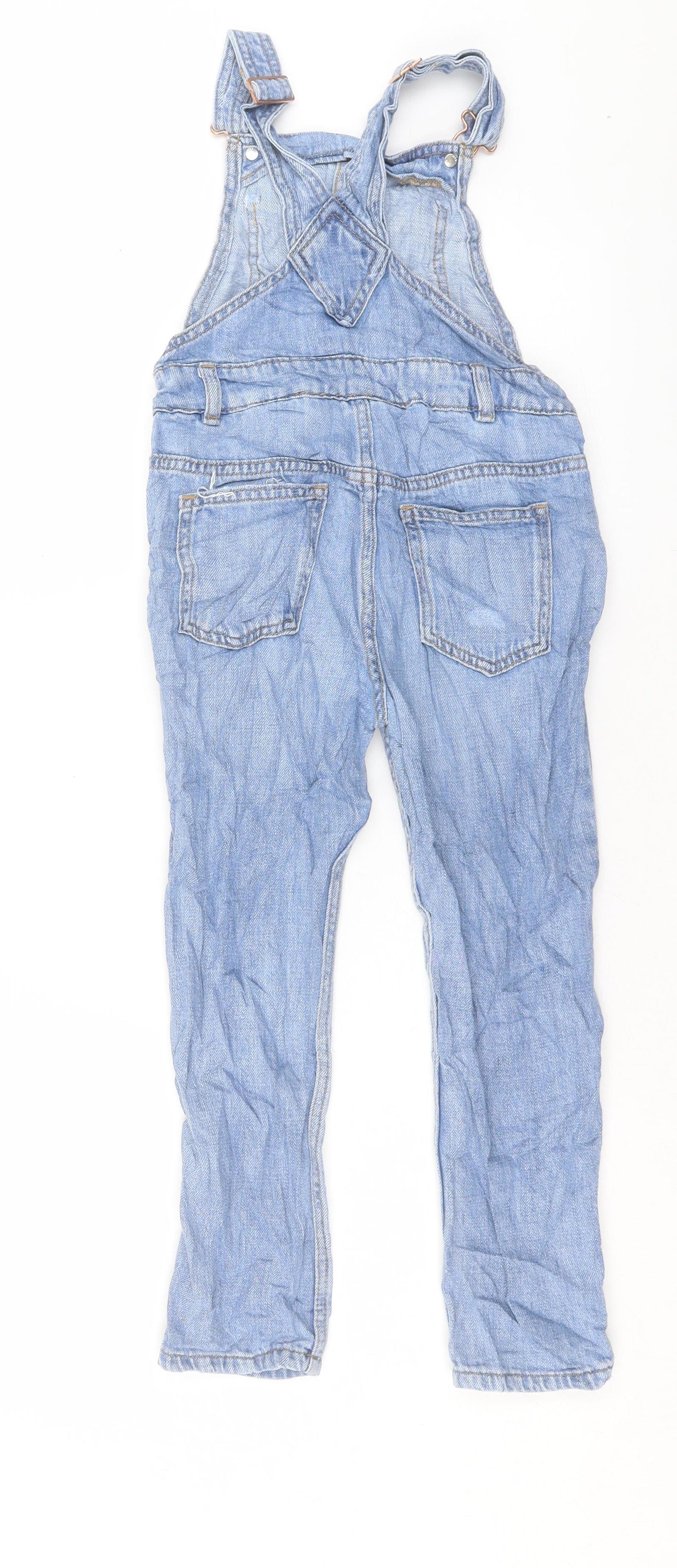 Marks and Spencer Girls Blue Cotton Dungaree One-Piece Size 6-7 Years Button