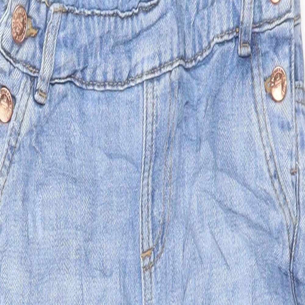 Marks and Spencer Girls Blue Cotton Dungaree One-Piece Size 6-7 Years Button