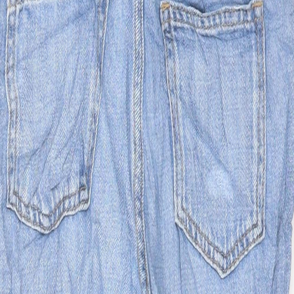 Marks and Spencer Girls Blue Cotton Dungaree One-Piece Size 6-7 Years Button
