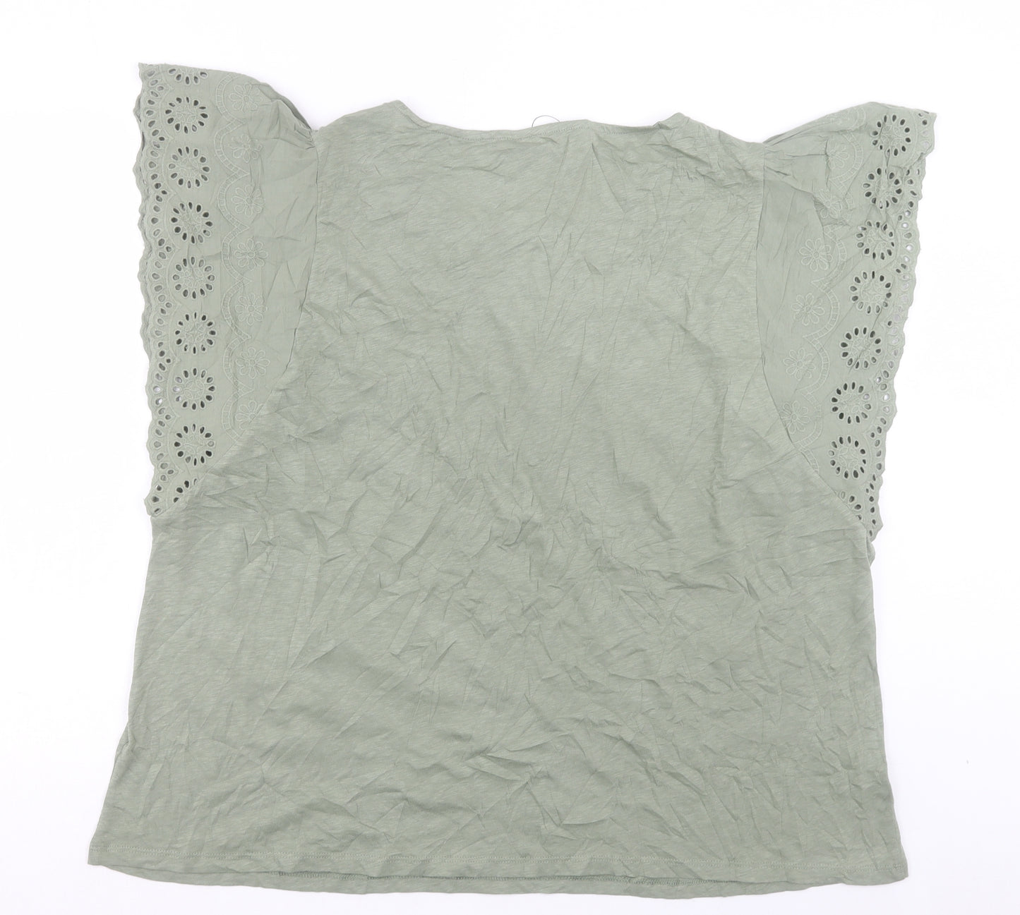 Marks and Spencer Womens Green Cotton Basic T-Shirt Size 24 Crew Neck