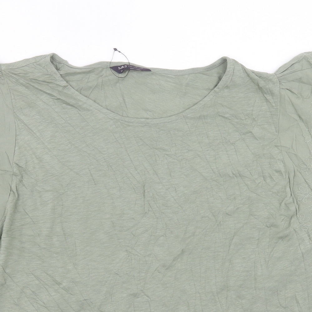 Marks and Spencer Womens Green Cotton Basic T-Shirt Size 24 Crew Neck