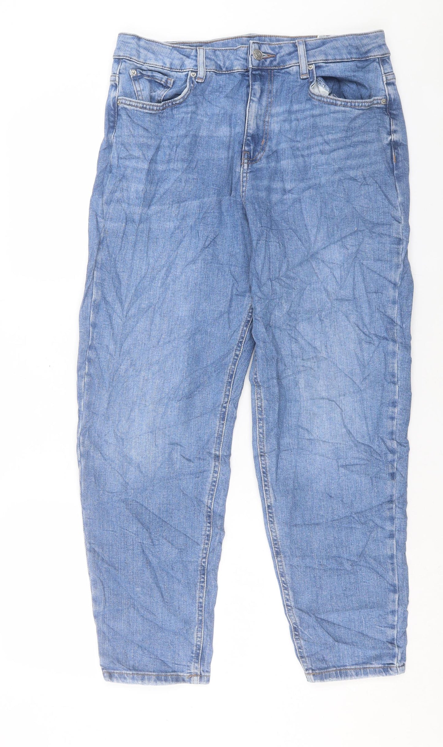 Marks and Spencer Womens Blue Cotton Mom Jeans Size 14 L27 in Regular Button