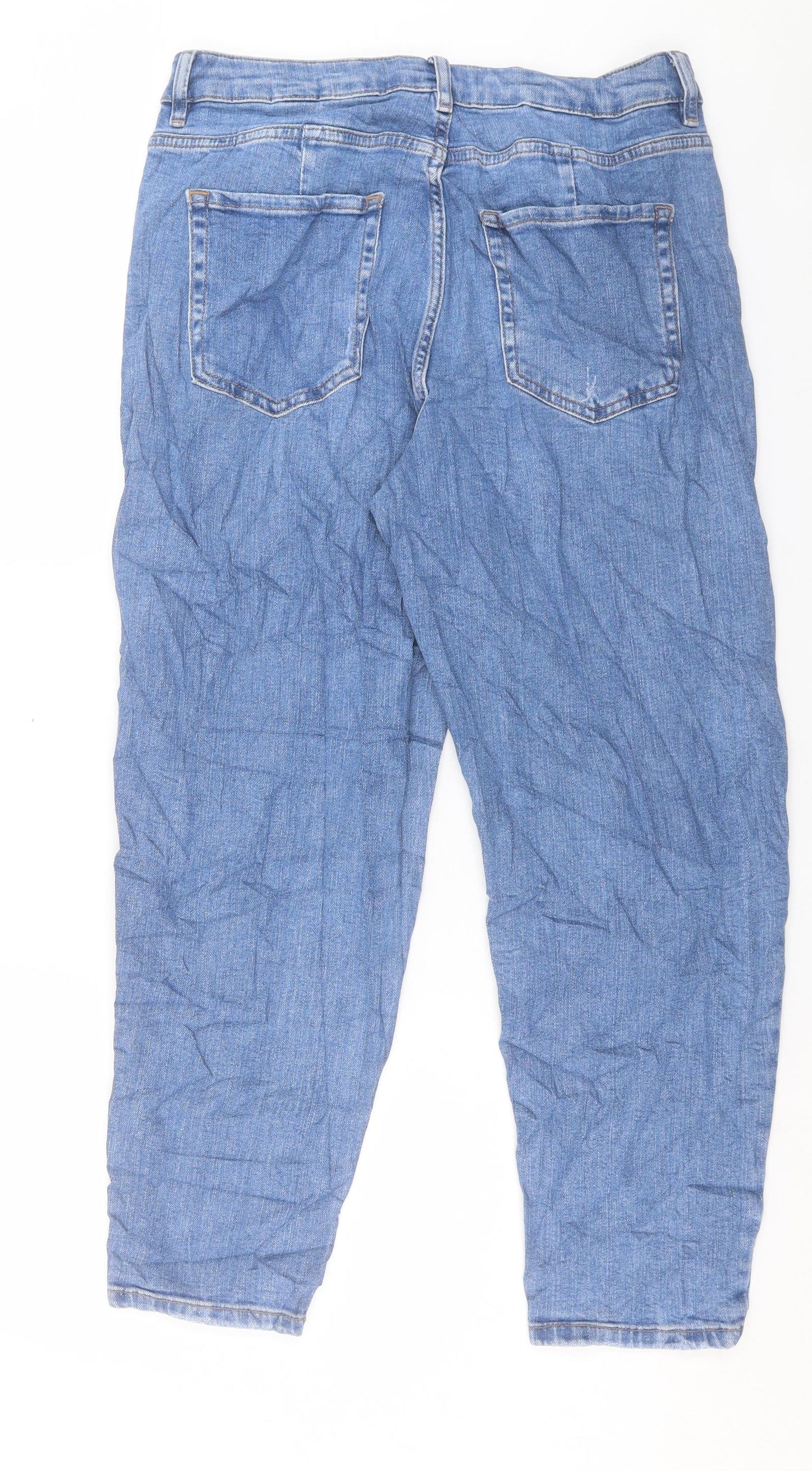 Marks and Spencer Womens Blue Cotton Mom Jeans Size 14 L27 in Regular Button