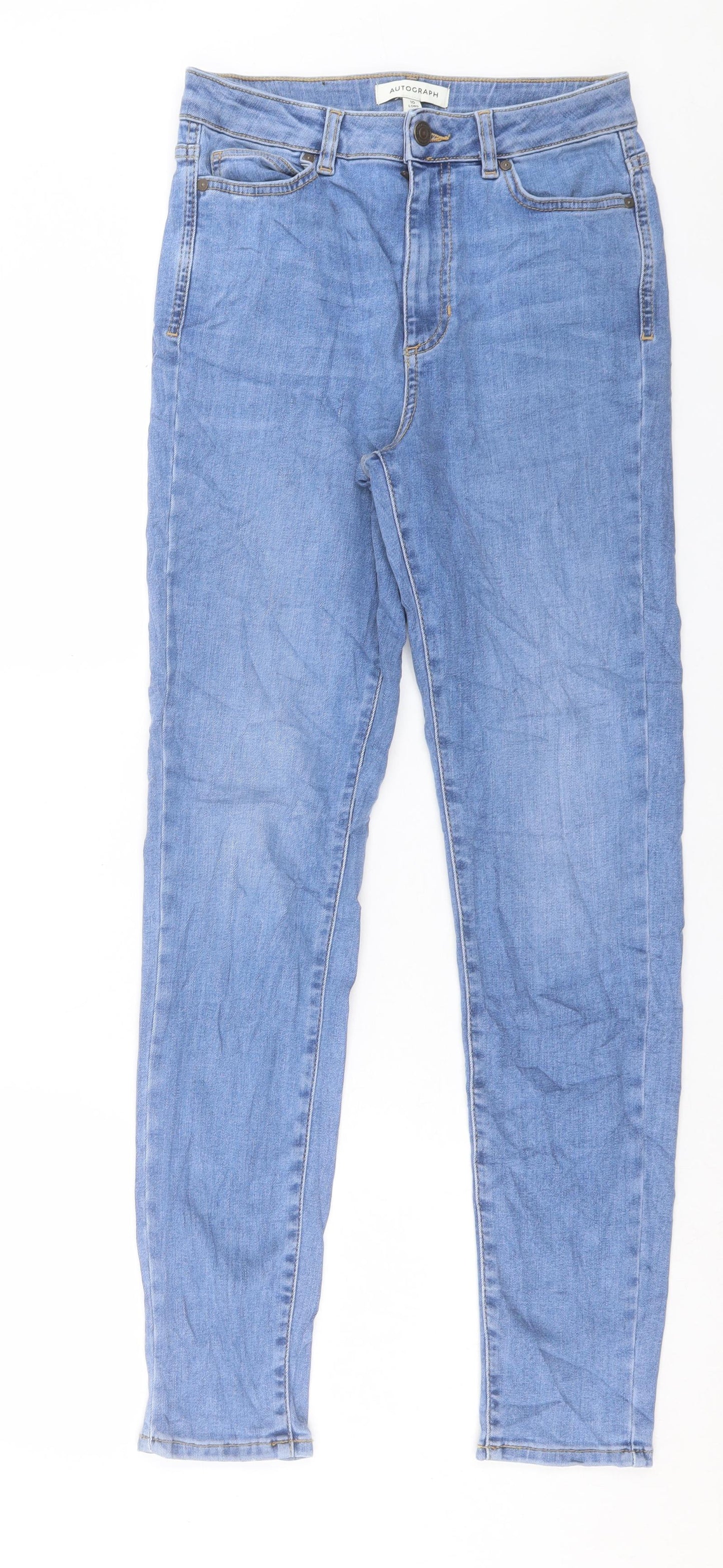 Autograph Womens Blue Cotton Skinny Jeans Size 10 L31 in Regular Button