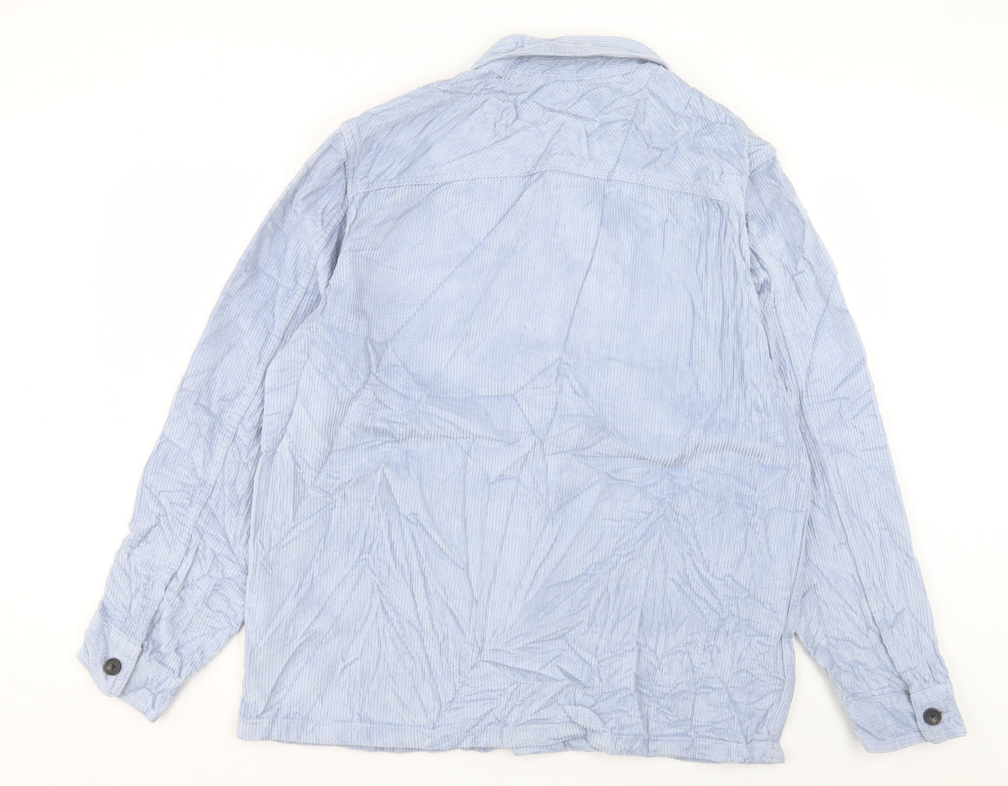 Marks and Spencer Mens Blue Cotton Button-Up Size L Collared Button