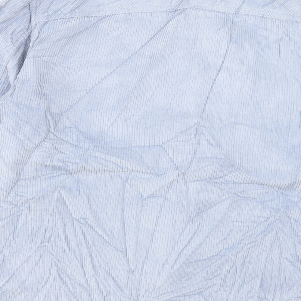 Marks and Spencer Mens Blue Cotton Button-Up Size L Collared Button