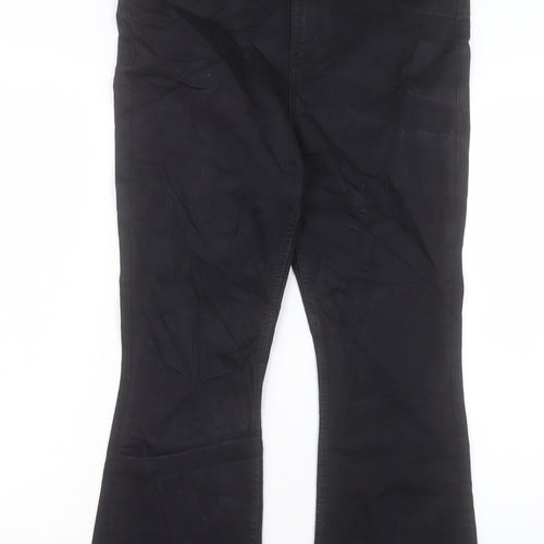 Marks and Spencer Womens Black Cotton Flared Jeans Size 14 L25 in Slim Button - Cropped