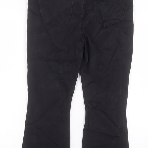 Marks and Spencer Womens Black Cotton Flared Jeans Size 14 L25 in Slim Button - Cropped