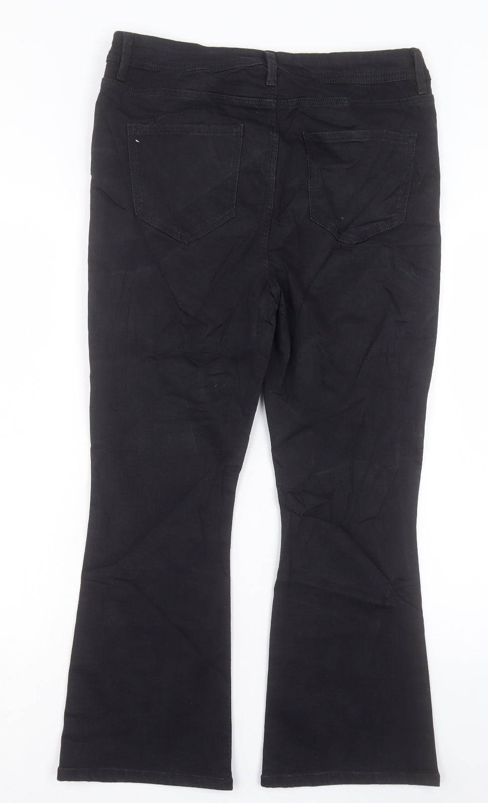 Marks and Spencer Womens Black Cotton Flared Jeans Size 14 L25 in Slim Button - Cropped